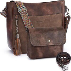 Crossbody Bags 2PCS/Set, Vegan Leather Coffee